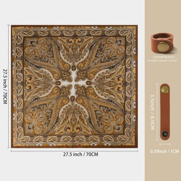 ⚡Men D-Gold Necktie 27.5 Inches Cowboy Scarves Pocket Square Silk Bandanas - Picture 3 of 9